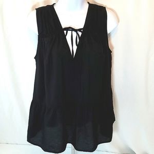 A New Day Women's Sleeveless V Neck Black Tiered Top Size Small